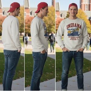 Vintage 1987 Men 90s Indiana Hoosiers NCAA Basketball Champions Crew Sweatshirt